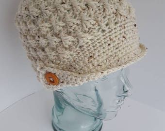 Peaked Hat, Visor Hat, Cloche, Newsboy Hat, Vintage Hat, Crochet Beanie with visor, Crochet Cap, Flapper Hat, Womens Retro Hat, Gift for her