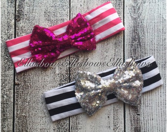Baby Headbands... Toddler headbands..Sequins and stripes..fabric headbands...soft and stretchy..