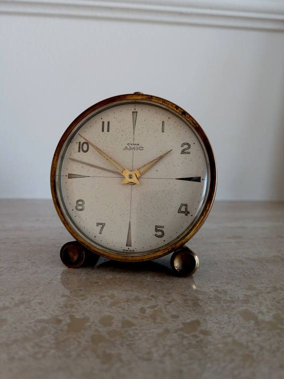 1950'S SWISS CYMA AMIC Alarm Table Clock Vintage Swiss