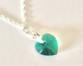 Birthstone Necklace. Made with a Swarovski elements crystal heart and Sterling silver chain.