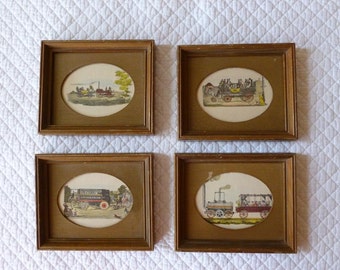 Vintage Set of 4 Horseless Carriage Prints~~Moderncraft Pictures of California~~Early Steam Powered Horseless Carriages~~Early Automotive