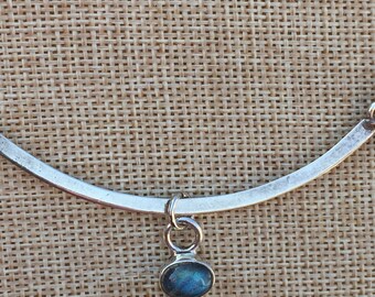 Moonstone Pendant Bezel Sterling Silver on Sterling Silver necklace
