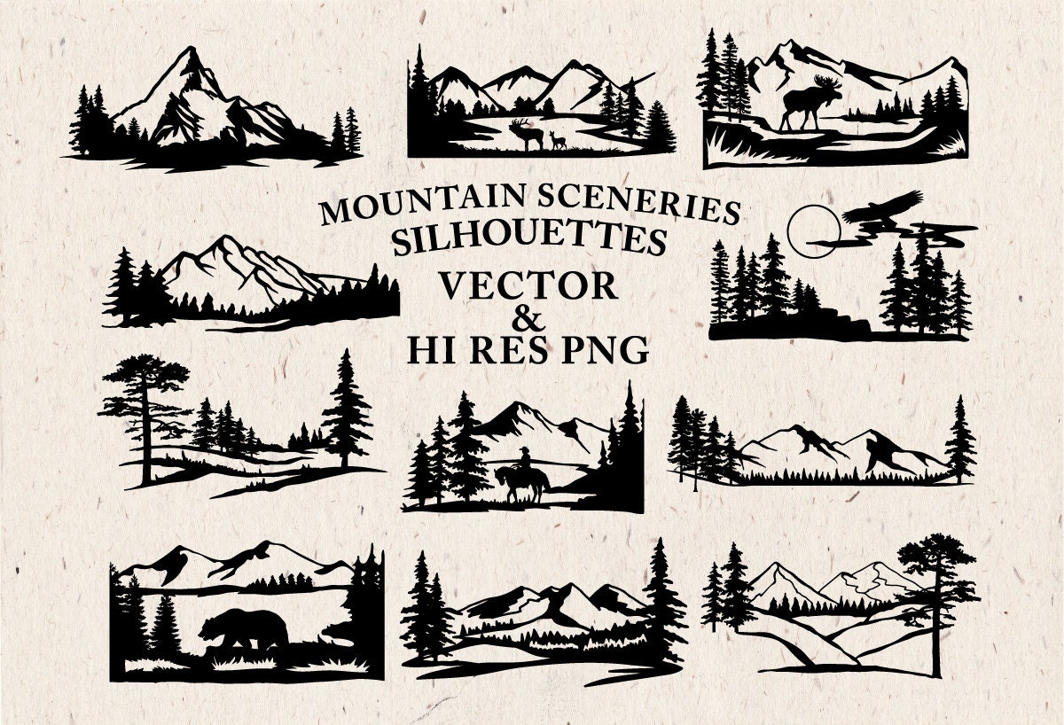 Free Free 168 Silhouette Mountain Scene Nature Svg SVG PNG EPS DXF File