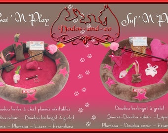Basket and toys for cats or ferrets