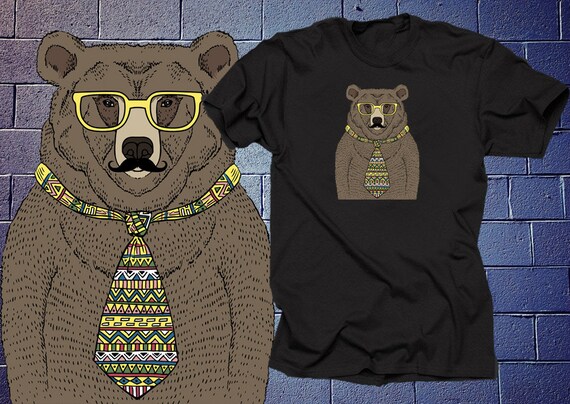 Hipster Bear With Tie In Glasses T-Shirt Funny Tshirt Shirt