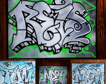 Custom name / word graffiti street art stretched canvas original painting - a perfect gift for a loved one (up to 6'x6') - FREE SHIPPING