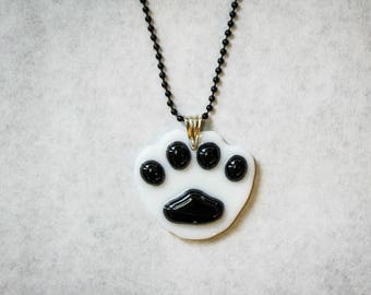 Black and White Glass Paw Pendant with chain