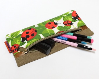 Ladybug Pencil Pouch, Zipper Pouch, Cosmetic Bag, Sunglasses Case, Travel Pouch, Makeup bag handmade by EllaOsix
