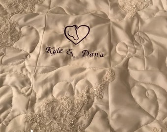 Quilt from a wedding dress
