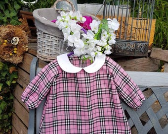 Pink white checkered Peter Pan collar dress