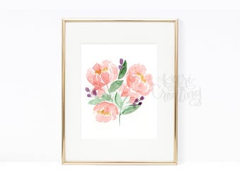 Pink Poenies Watercolor Floral Print