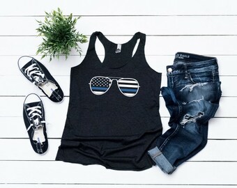 Thin Blue Line Shirt - Police Officer Shirt - Blue Lives Matter - Police Wife - Thin Blue Line Flag - Tank Top Women's Racerback Tank