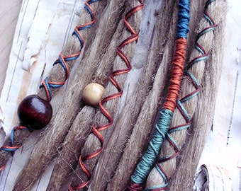 10 Autumn Harvest Tie-Dye Wool Synthetic Dreadlock Clip-in or
