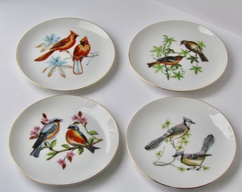 Set Of Four Vintage Bird Plates/Cardinal/Oriole/Blue Bird/Blue Jay By Chadwick Miller Japan