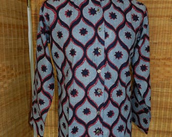 Men's shirt, gray and Brown, long sleeves, cotton print, diamond pattern size XS