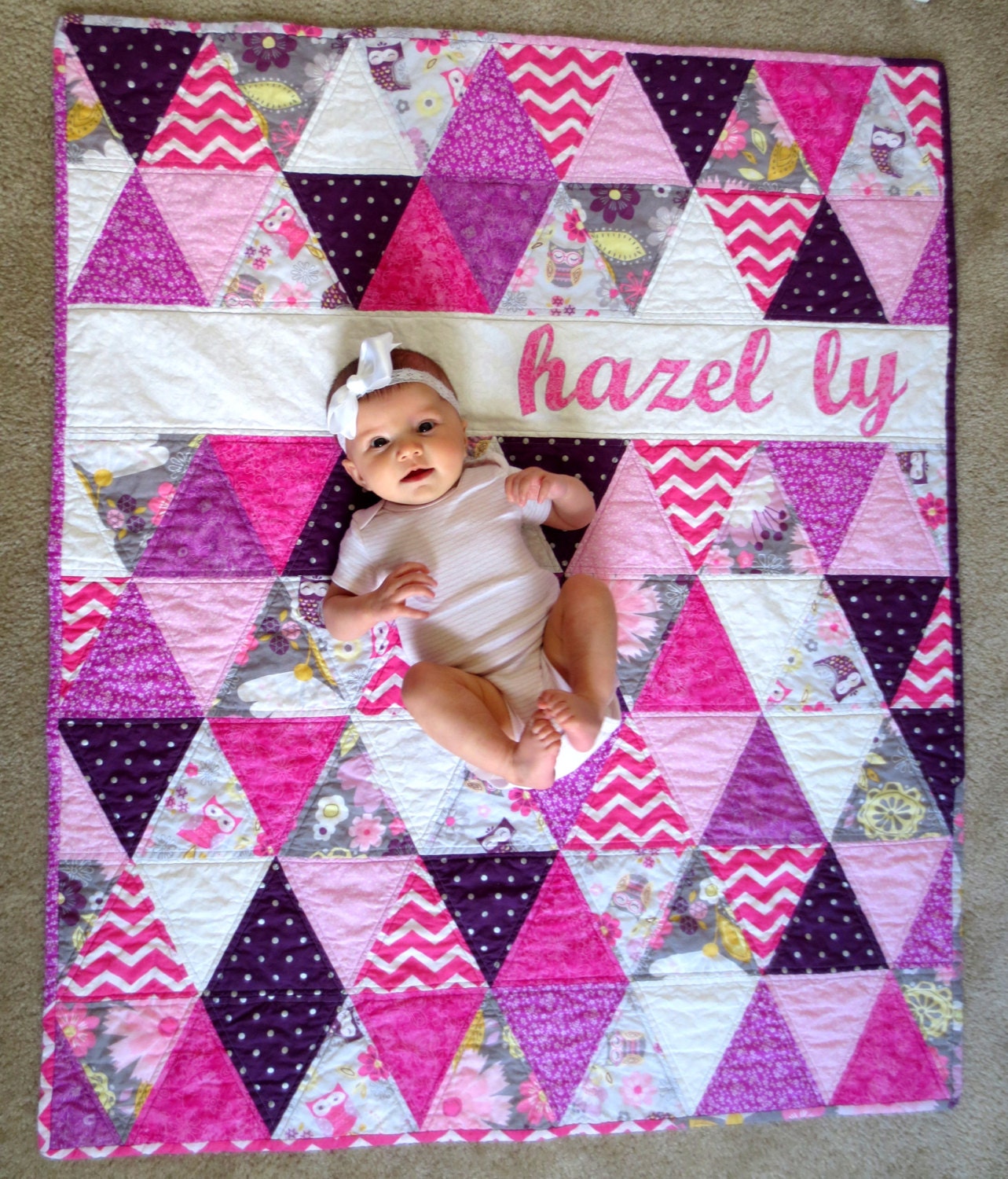 Personalized Baby Quilt Triangle Baby Quilt Custom Triangle
