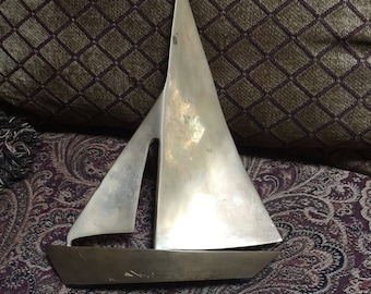 Large Brass Sailboat Paperweight - Desk Ornament