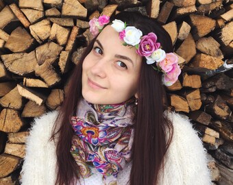 Floral head wreath blush flower headpiece fairy crown wedding flower crown flower hair piece girl flower halo bridal wreath boho head wreath
