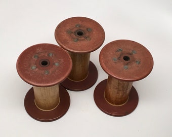 3 Wooden Spools - 2 3/4 inches diameter- Red ends