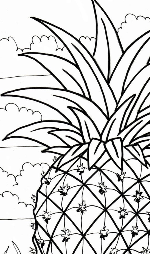 Pineapple coloring page embroidery pattern digital
