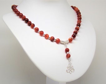 Necklace red stripe agate with pendant