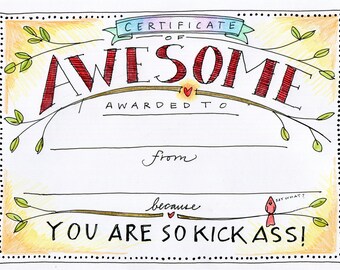 Certificate of Awesome card