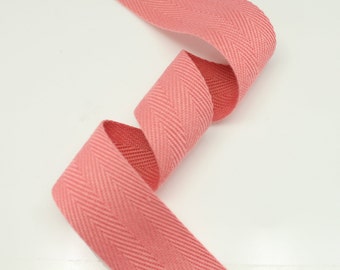 5 Yards of Pink Color 15mm (5/8") or 25mm (1.0") Cotton Twill Herringbone Ribbon Fabric Ribbon Tape Vintage Color trim - Annielov Crafts