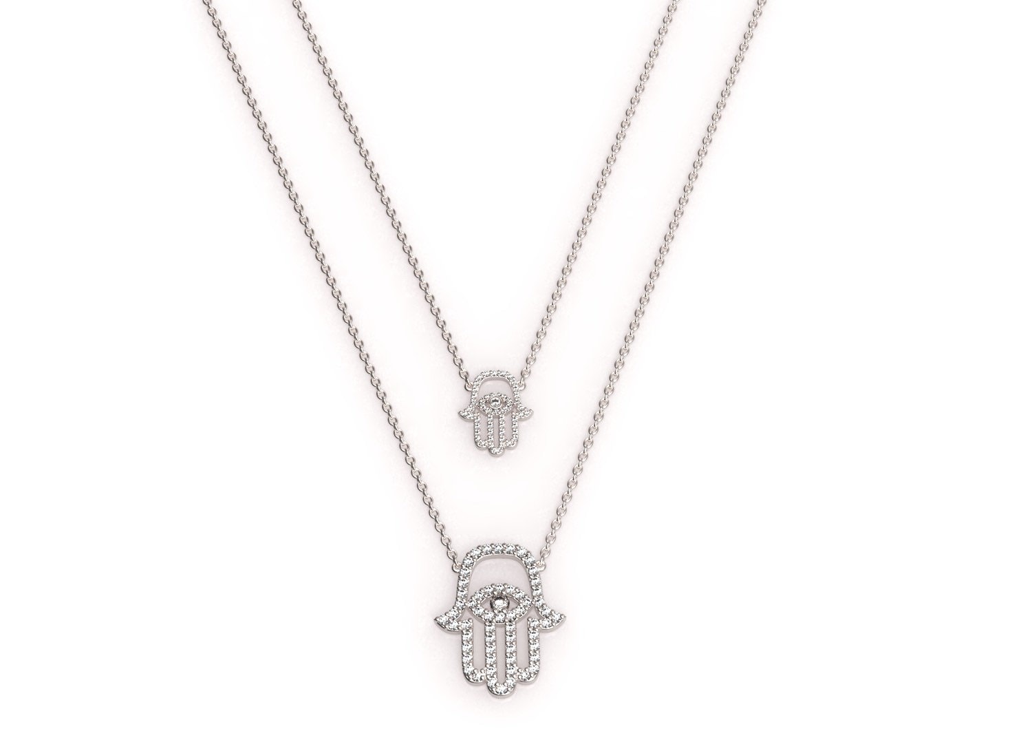 Um White Gold And Diamond Hamsa Pendant On A Dainty Zoom