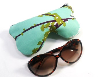 Curves Aviary 2 Sparrows Plum Eyeglass Case, Sunglasses Pouch, Sunglasses Case, Zippered Eye Pouch