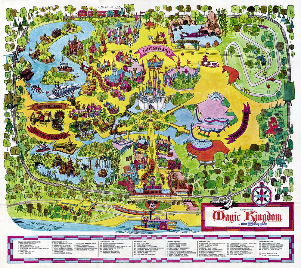 vintage disney world map 1971 fine art paper print or canvas