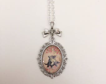Vintage married cat cabochon necklace