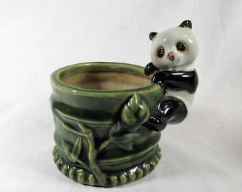 Vintage Panda Bamboo Planter - Pottery - Succulent Planter - Flower Pot
