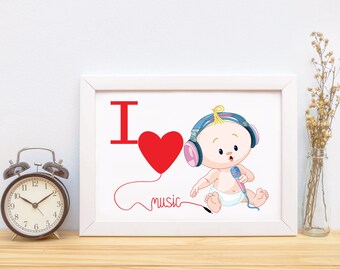 Printable Wall Art I Love Music Print Instant Download, Printable Art, Printable Quotes, Home Decor, Motivational Quotes Printables