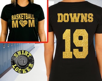 Basketball Mom Glitter Design Womens Soft Style Cotton Tee Shirt Spirit Wear Glitter Bling Design Mother Hoops Any color combination