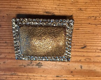 Buckle it up for gold and rhinestone vintage belt buckle 2 and a half by 2 inches