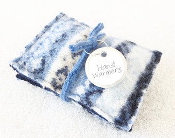 Pocket Hand Warmers BLUE & BEIGE Fair Isle Sweater Wool Reusable Handwarmers Rice Bag Ecofriendly Coworker Teacher Gift by WormeWoole