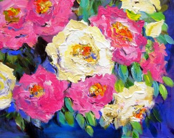 Navy Vase Still life Original painting canvas art gift for her impasto 16 x 20 Art by Elaine Cory