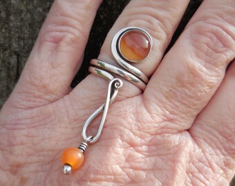 Banded Agate Sterling Wrap Around Finger Ring