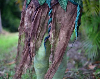 Nuno Felted Skirt-Pixie Belt-Woodland Costume-Nymph Skirt-Tree Out Fit-Fairy Leaf Silk Belt-Tu Tu-Skirt-Festival Wear-Burning Man-OOAK