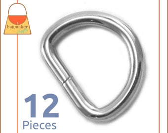 1 Inch Heavy D Rings, Welded, Nickel Finish, 12 Pieces, Purse Hardware Handbag Bag Making Purse Supplies, 1", RNG-AA250