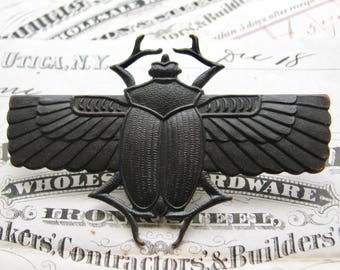 Egyptian scarab beetle with wings, black antiqued brass pin, large brooch, Art Deco, Gothic, beetle pin, beetle brooch, Fallen Angel Brass