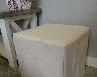Ottoman Slipcovers, Linen Slipcover, Ottoman Slip Cover, Custom, Cube, Bench, Ottoman Slipcover Square, Harmony