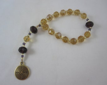 Amber and Purple Chinese Crystal Prayer Chaplet with Labyrinth Charm