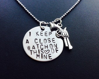 Johnny Cash I keep a close watch on this heart of mine - Johnny Cash Necklace - Gun Necklace -Hand Stamped Personalized Necklace