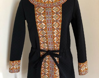 70's Mr. Dino Deadstock L/S Op Art Belted Tunic S/M