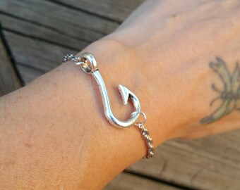 Handmade Silver Fishing Hook Bracelet for the Country Girl Fish Hook Bracelet, Fishing Bracelet
