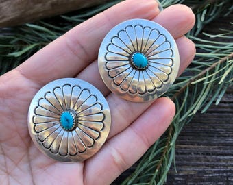 Turquoise & Sterling Earrings | Tribal Vintage Earrings | Native Earrings | Southwestern Earrings | Southwest Jewelry | Sterling Earrings |
