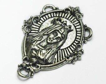 Virgin Mary Immaculate Heart Rosary Connector, Solid Pewter, Made in USA, #Q122