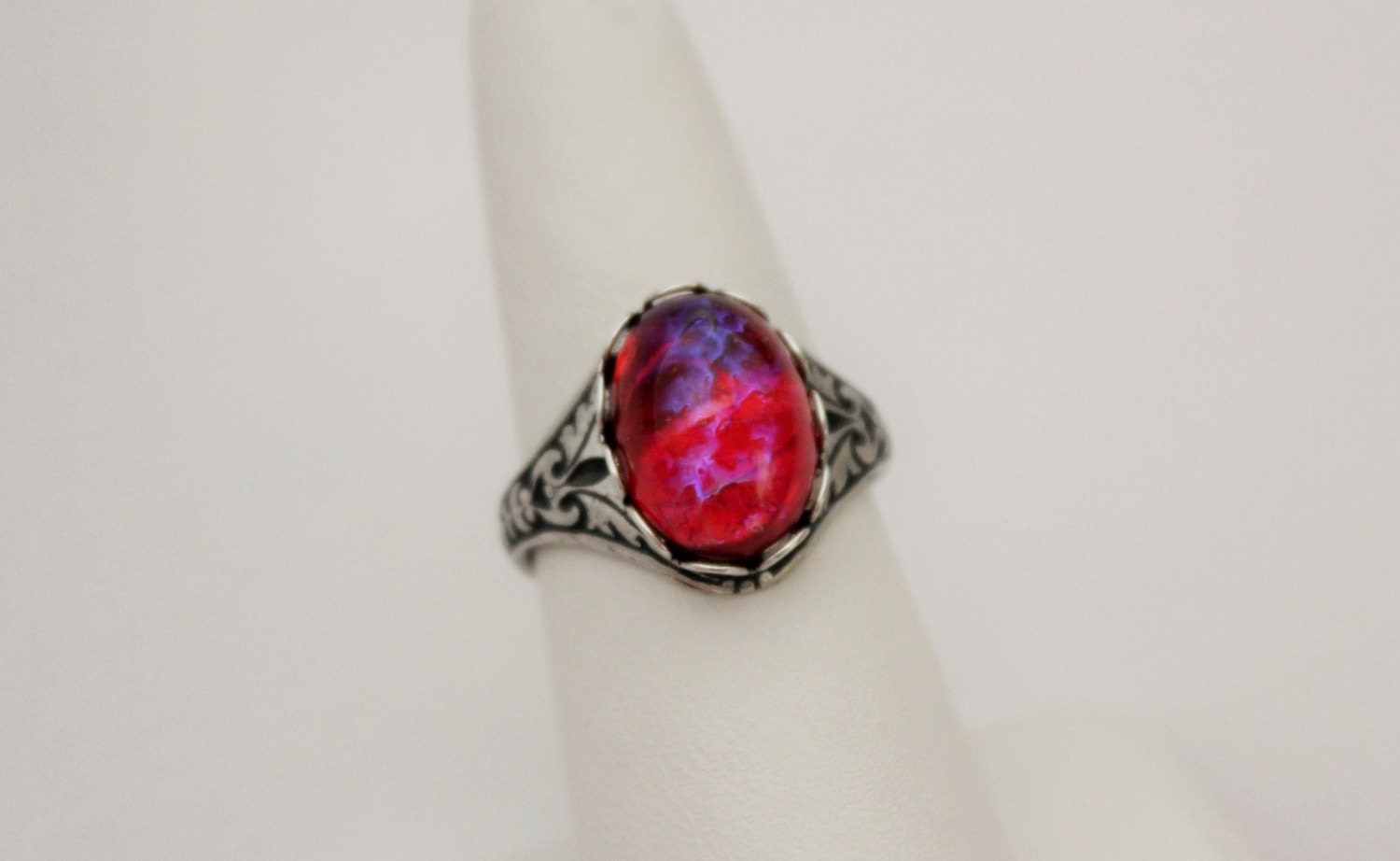 Dragons Breath Mexican Fire Opal Ring. Antique Silver or