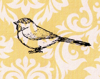 Bird stamp: Chickadee sitting on ground - Wood Mounted Rubber Stamp